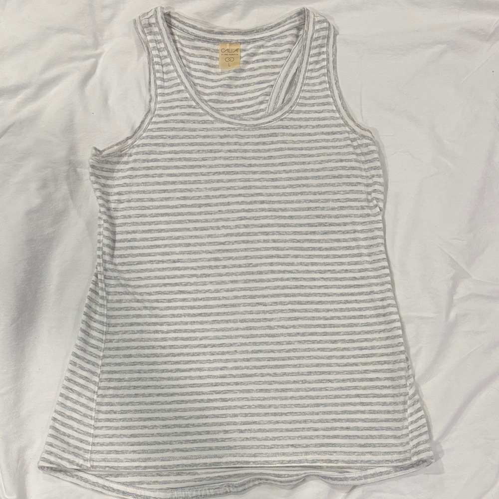 CALIA by Carrie Underwood Light Gray Striped Tank Top